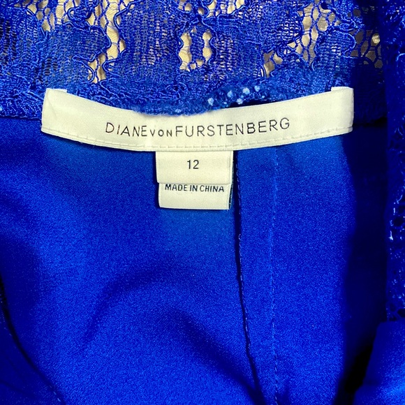 Diane von Furstenberg Blue Barbara Scalloped Floral Lace Sheath Cktl Dress 12 - Picture 4 of 4